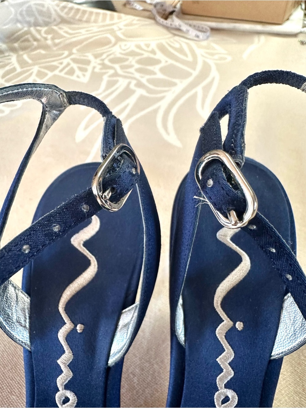 Nina Vasek Blue Satin Rhinestone Ankle Strap Heels Size 9 - Picture 4 of 9